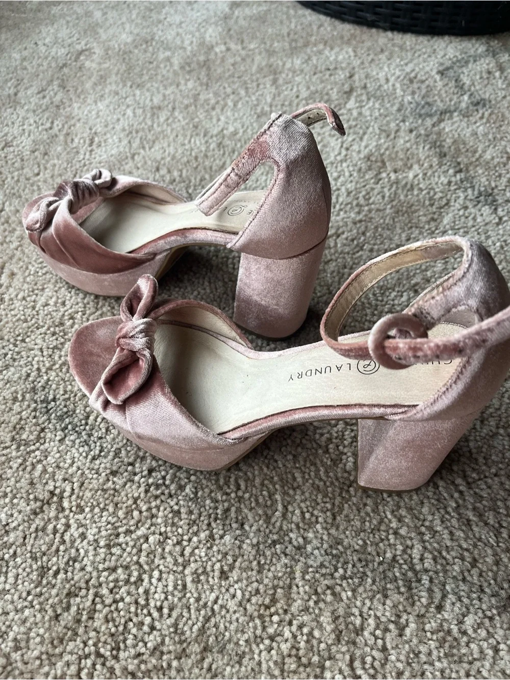 Chinese Laundry Blush Velvet Platform Sandals with Bow Accent